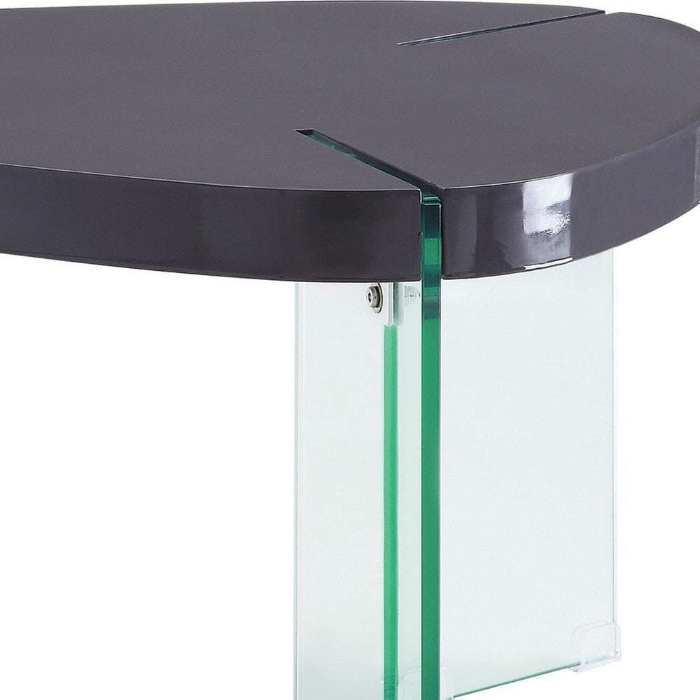 30 Inches Plectrum Top Coffee Table with Glass Legs Gray By Casagear Home BM235390