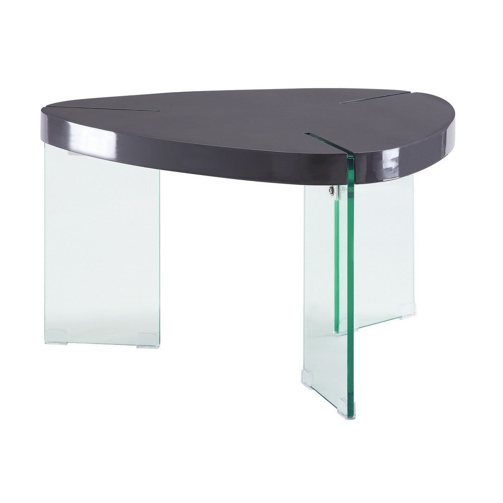 30 Inches Plectrum Top Coffee Table with Glass Legs, Gray By Casagear Home