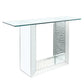 46 Inches Glass Top Console Table with Mirrored Sled Base, Silver By Casagear Home