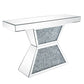 47 Inches Glass Top Console Table with Faux Stone Inlay, Silver By Casagear Home