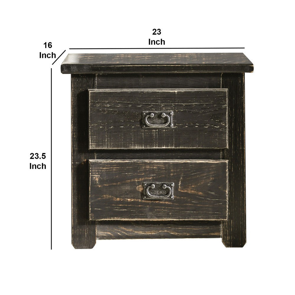 Plank Design 2 Drawer Wooden Nightstand with Bail Pulls Black By Casagear Home BM235418