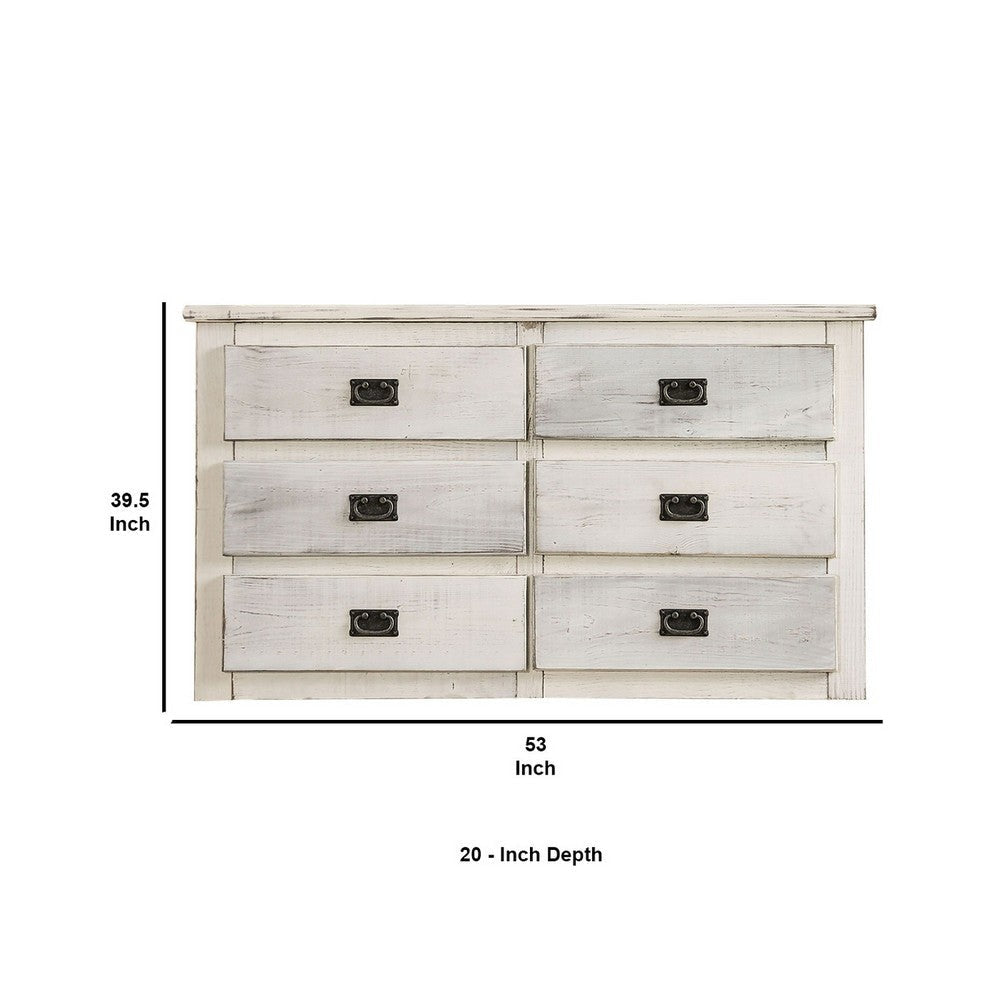 Plank Design 6 Drawer Wooden Dresser with Bail Pulls White By Casagear Home BM235420