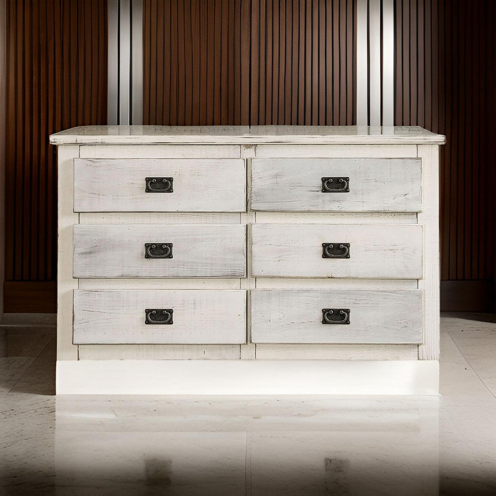 Plank Design 6 Drawer Wooden Dresser with Bail Pulls White By Casagear Home BM235420