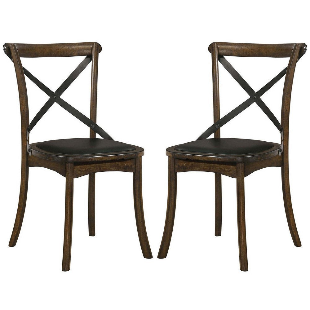 Wooden Crossback Side Chairs with Saber Legs, Set of 2, Brown By Casagear Home