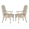 Rustic Wooden Arm Chair with Intricate Carvings Set of 2 Antique White By Casagear Home BM235431