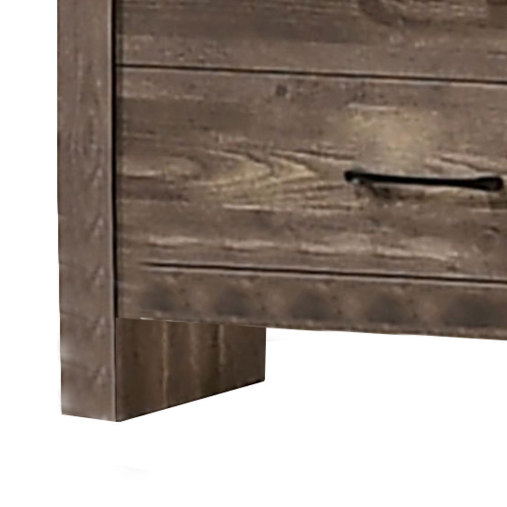 Farmhouse Style 5 Drawer Wooden Chest with Panel Base Natural Brown By Casagear Home BM235444