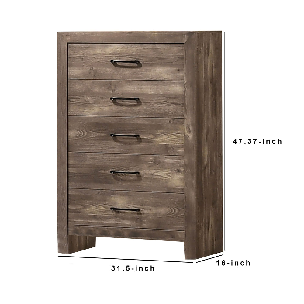 Farmhouse Style 5 Drawer Wooden Chest with Panel Base Natural Brown By Casagear Home BM235444