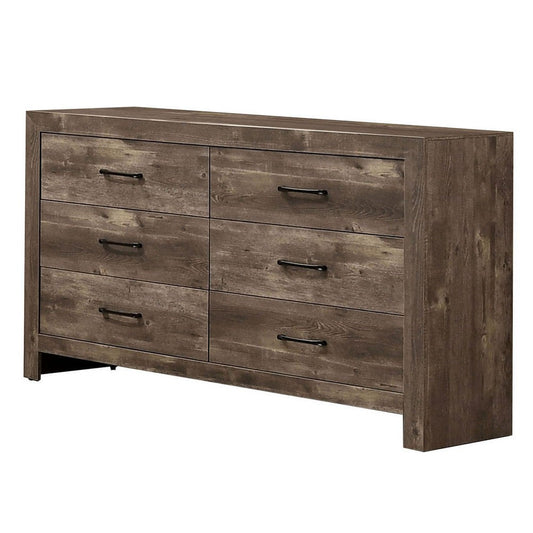 Farmhouse Style 6 Drawer Wooden Dresser with Panel Base, Natural Brown By Casagear Home