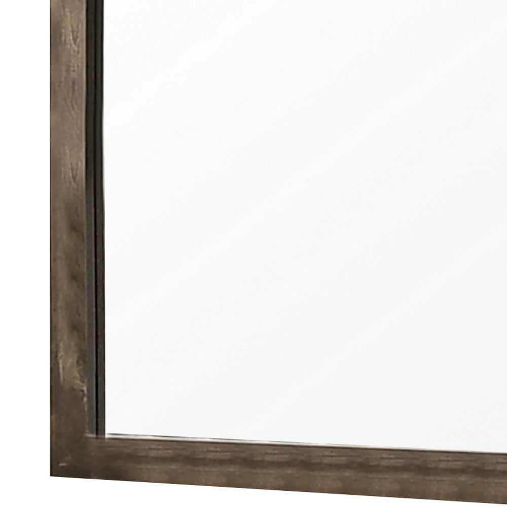 Farmhouse Style Square Wooden Frame Mirror with Grain Details Brown By Casagear Home BM235447