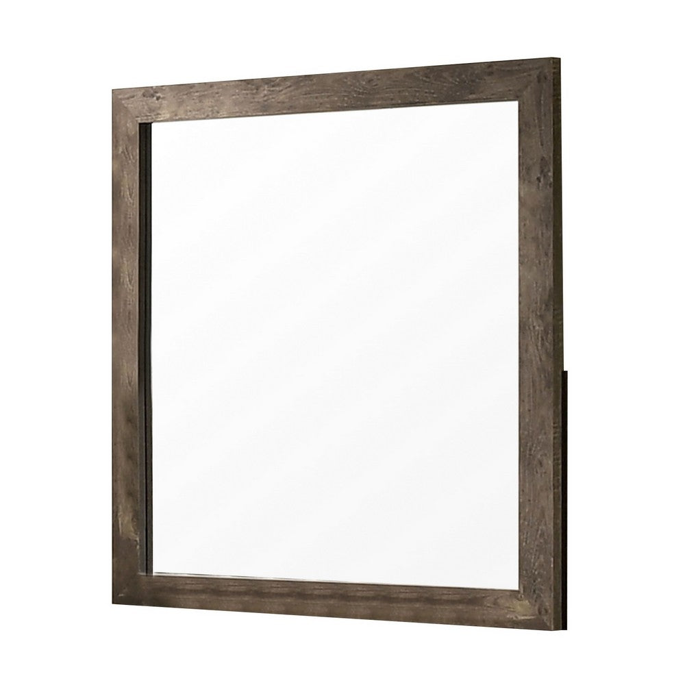 Farmhouse Style Square Wooden Frame Mirror with Grain Details Brown By Casagear Home BM235447