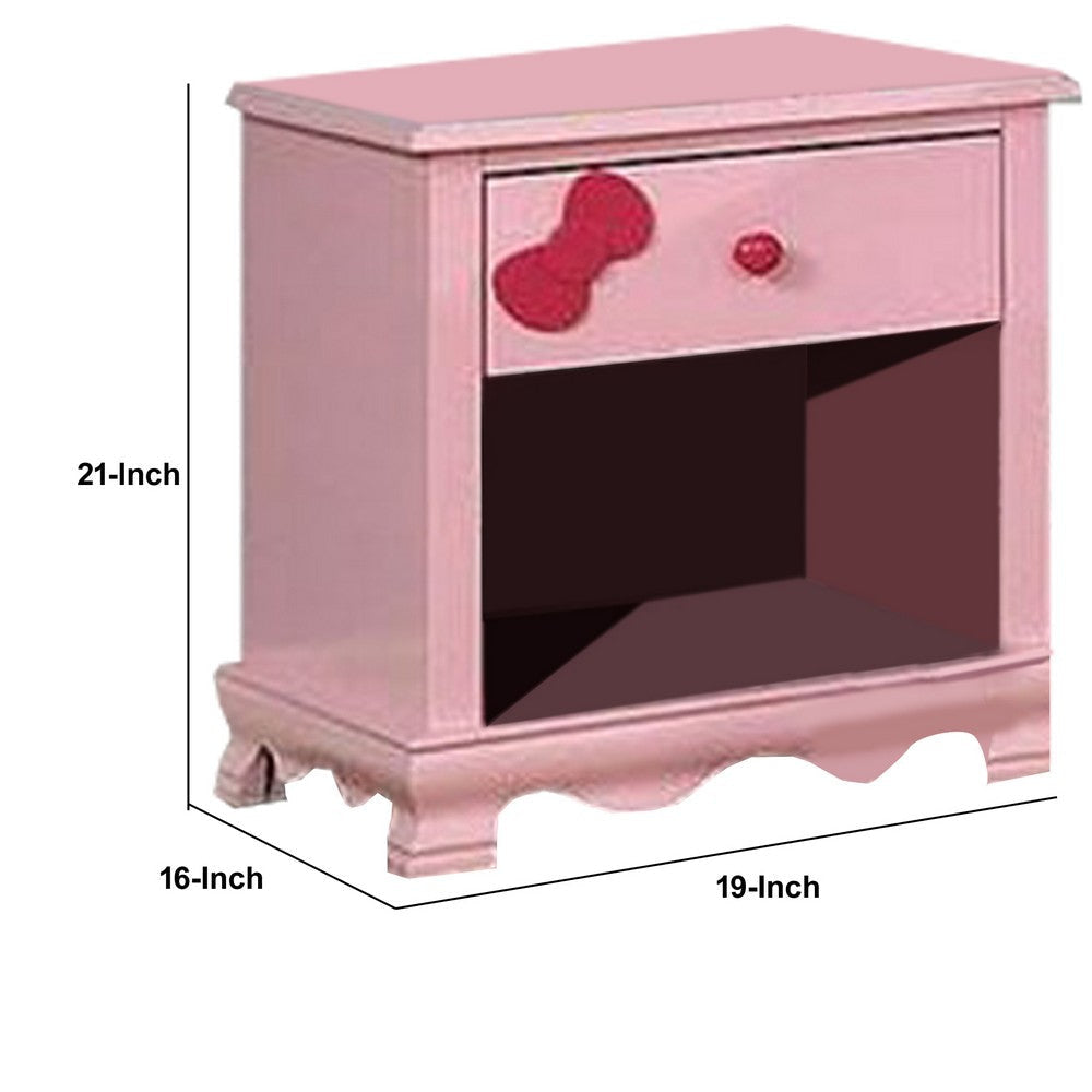 1 Drawer Transitional Wooden Nightstand with Arched Base Pink By Casagear Home BM235458