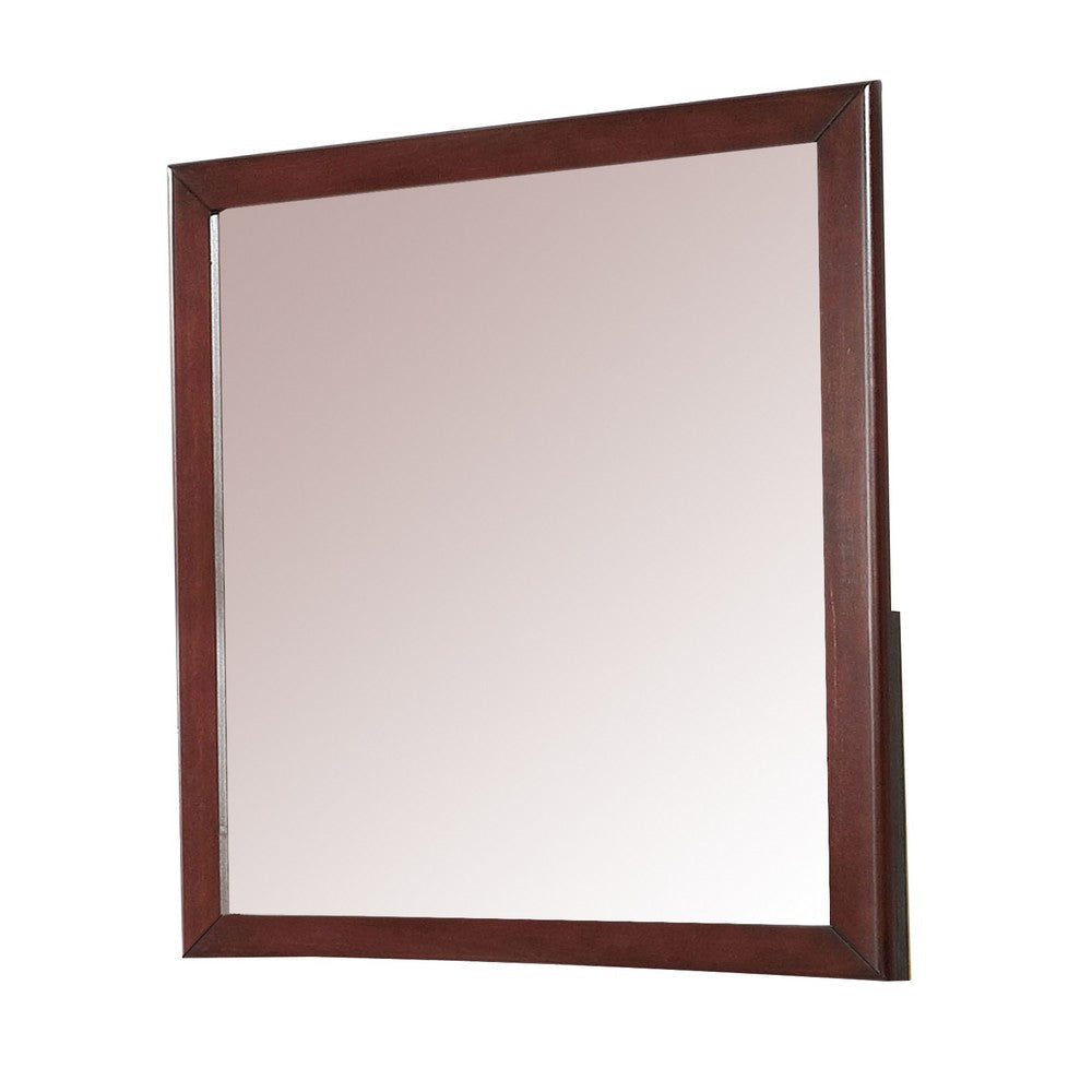 Rectangular Wooden Frame Mirror with Mounting Hardware, Cherry Brown By Casagear Home