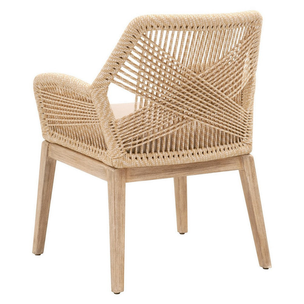 Intricate Rope Weaved Padded Arm Chair Set of 2 Beige and Brown By Casagear Home BM235554