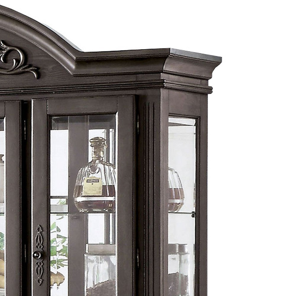 Wooden Arched Top Hutch with 2 Glass Shelves Brown By Casagear Home BM235556