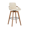 30 Inch Leatherette Swivel Barstool Cream and Walnut By Casagear Home BM236356