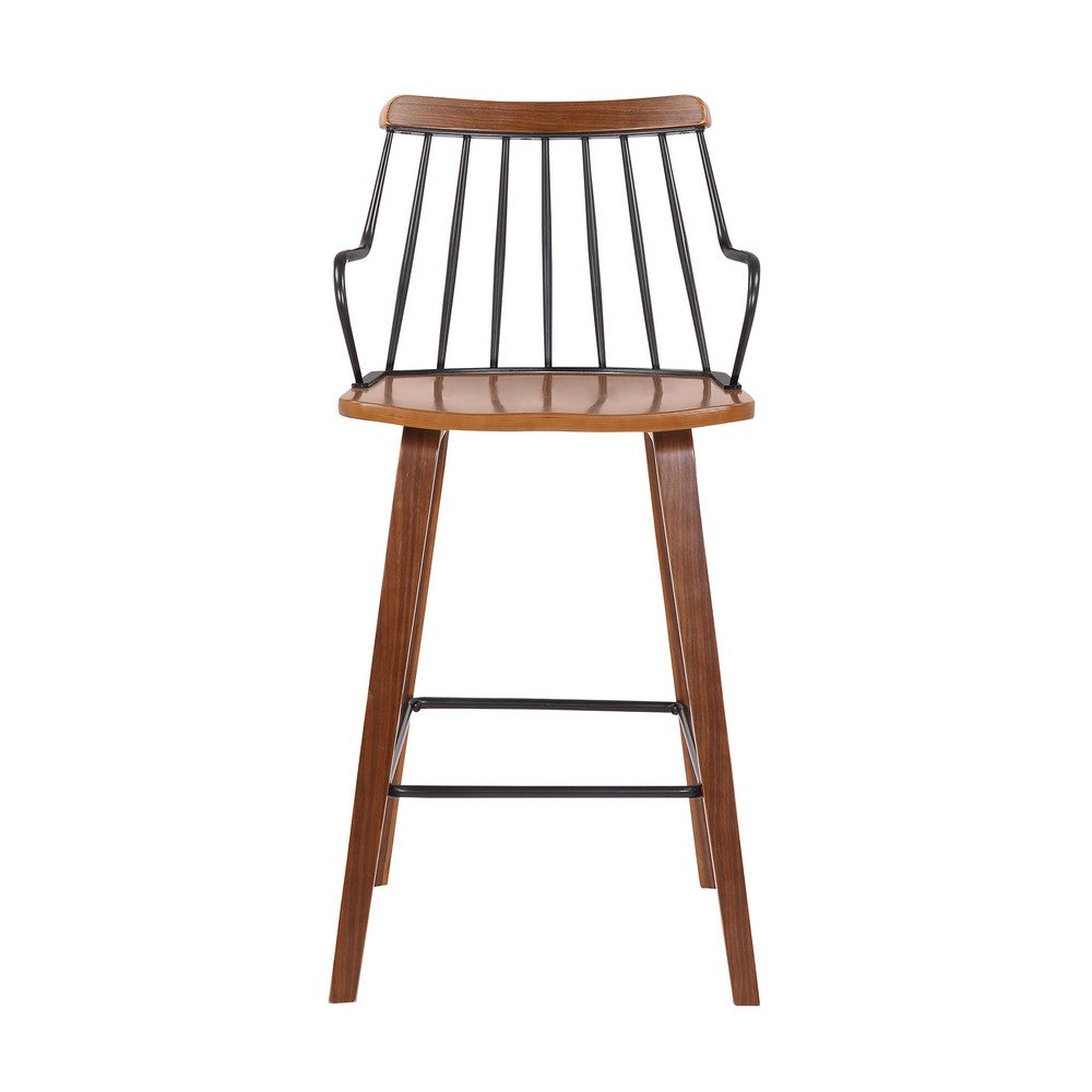 26 Inches Counter Height Barstool with Spindle Back Brown and Black By Casagear Home BM236366