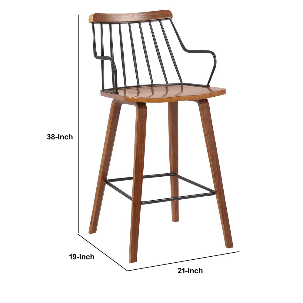 26 Inches Counter Height Barstool with Spindle Back Brown and Black By Casagear Home BM236366