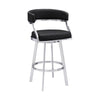 26 Inch Curved Seat Leatherette Swivel Barstool Silver and Black By Casagear Home BM236606