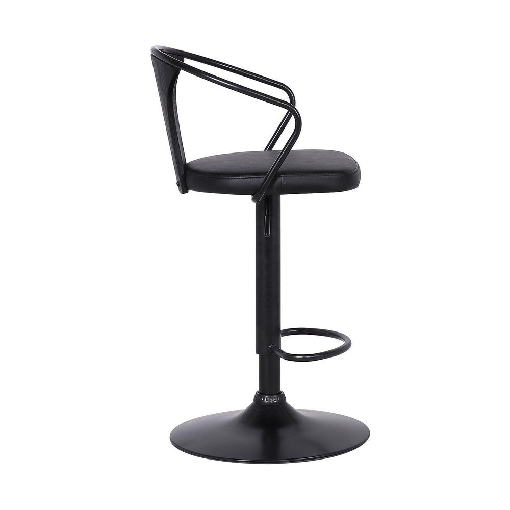 Adjustable Leatherette Swivel Barstool with Curved Back Black By Casagear Home BM236621