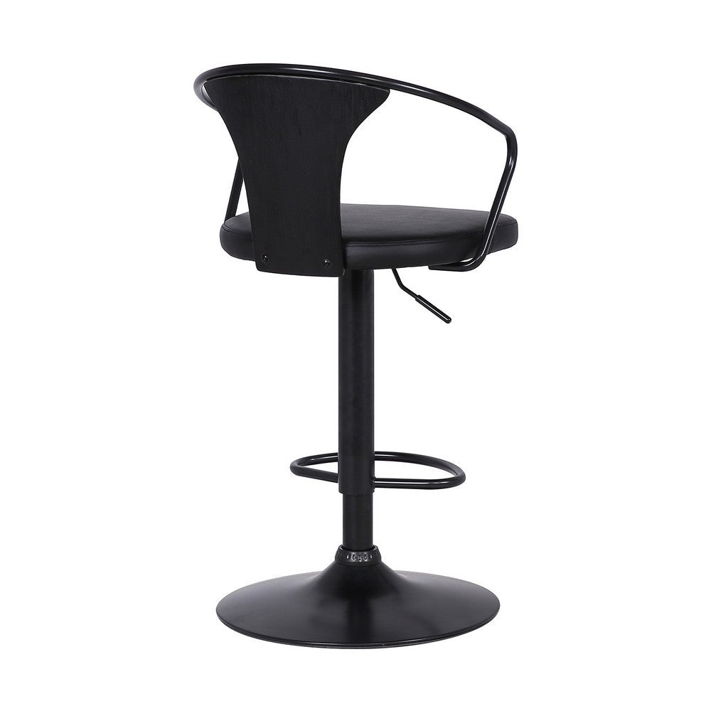 Adjustable Leatherette Swivel Barstool with Curved Back Black By Casagear Home BM236621