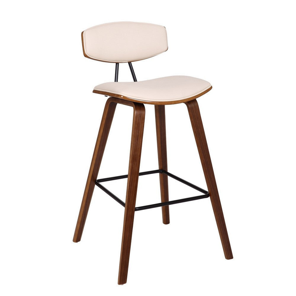 28.5 Inches Contoured Seat Leatherette Barstool Cream By Casagear Home BM236650