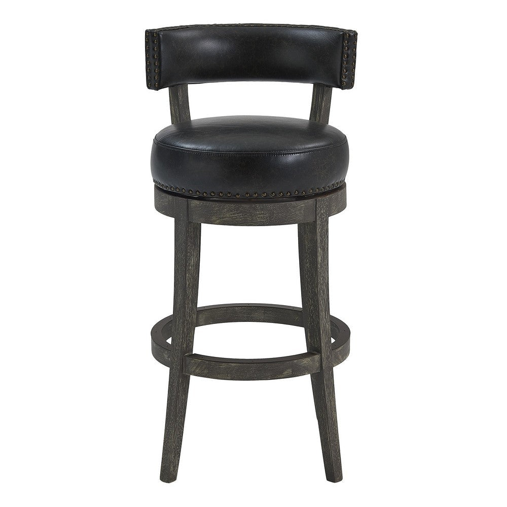 31 Inches Nailhead Trim Leatherette Swivel Barstool Gray By Casagear Home BM236703