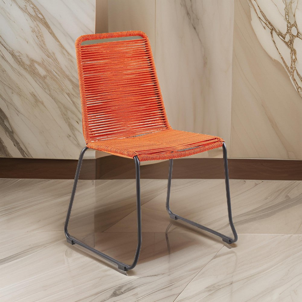 18.5 Inches Fishbone Weaved Metal Dining Chair, Set of 2, Orange By Casagear Home