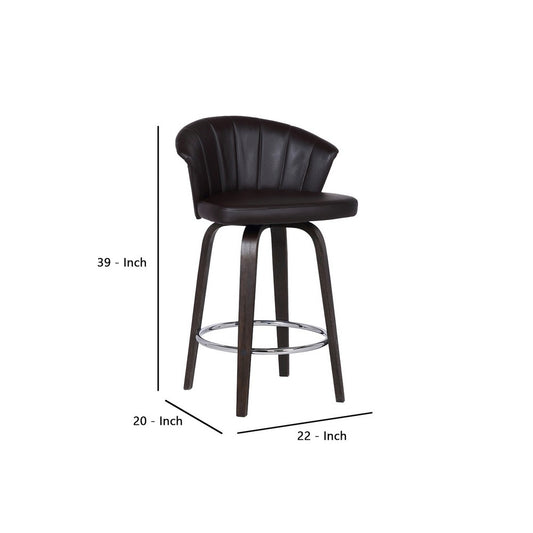 30" Channel Stitched Faux Leather Barstool with Tapered Legs, Brown By Casagear Home