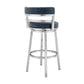 26 Inch Leatherette Counter Height Barstool Silver and Blue By Casagear Home BM236763