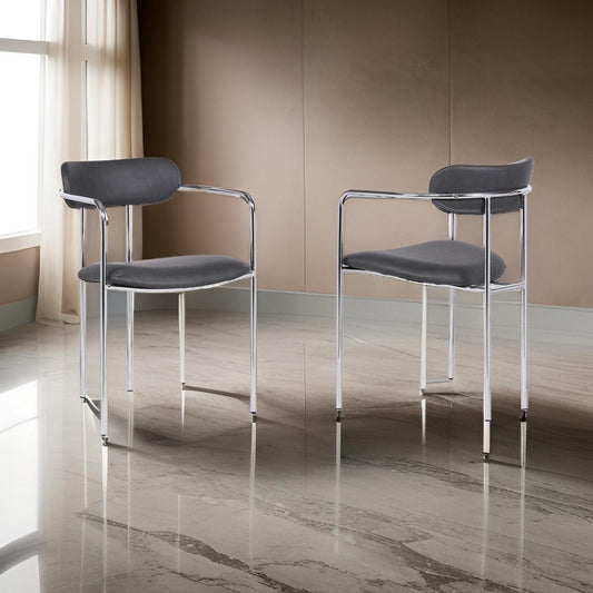 Metal and Leatherette Dining Chair, Set of 2, Silver and Gray By Casagear Home