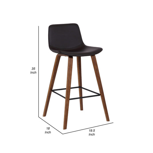 35 Inch Wooden Barstool with Leatherette Seat, Brown By Casagear Home