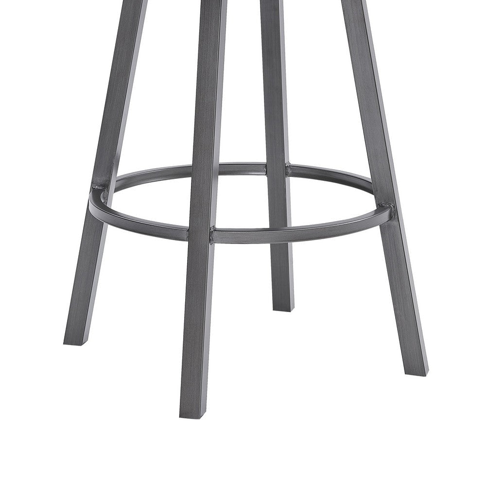 26 Inches Metal Cross Back Counter Barstool with Leatherette Seat Gray By Casagear Home BM236799