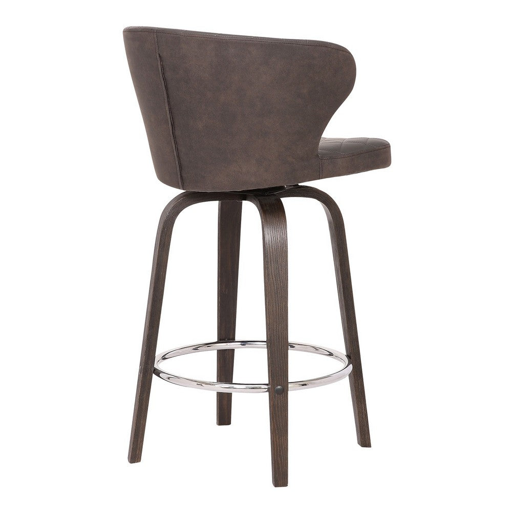 Curved Back Leatherette Barstool with Swivel Mechanism Brown By Casagear Home BM236834