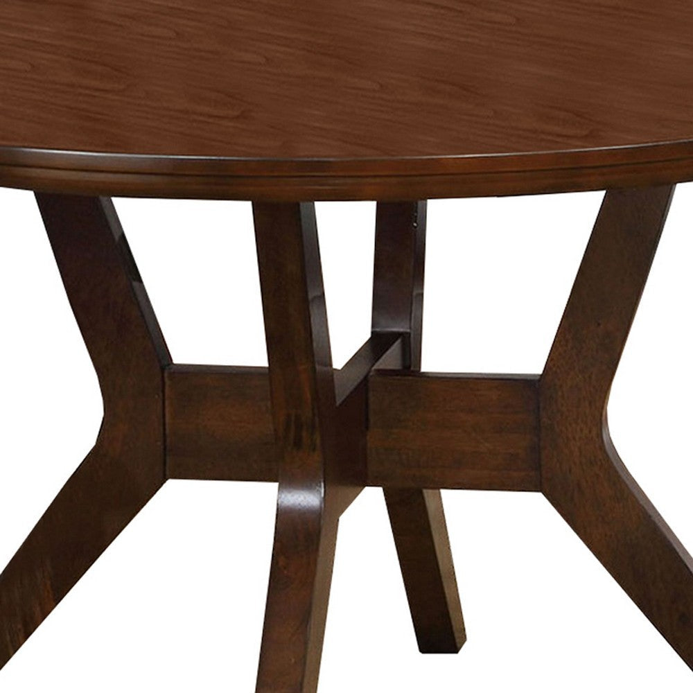 Round Top Wooden Table with Flared Angled Legs Dark Brown By Casagear Home BM237130