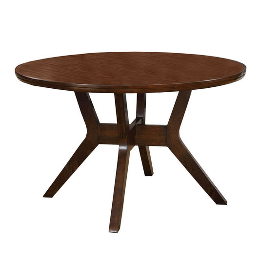 Round Top Wooden Table with Flared Angled Legs, Dark Brown By Casagear Home