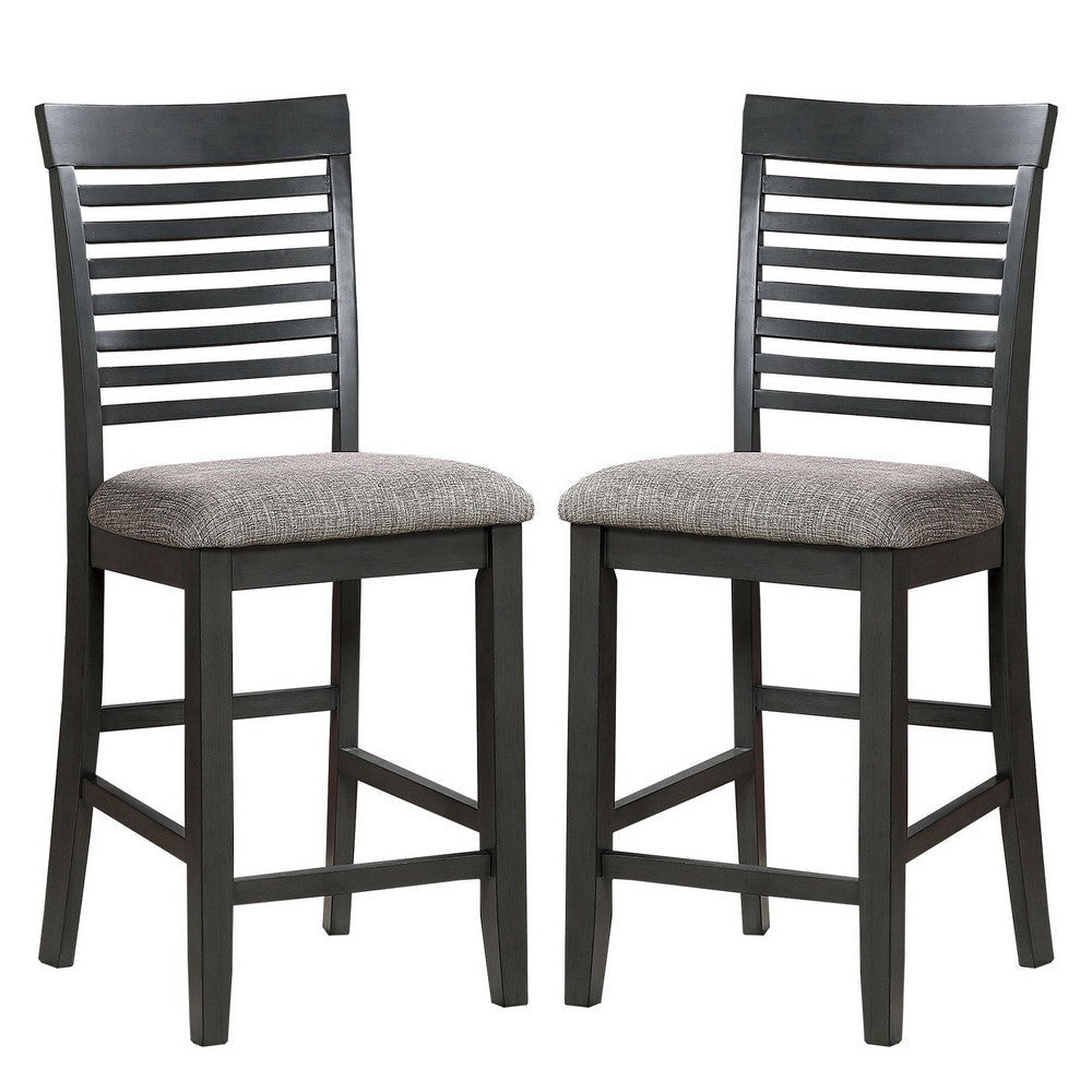 Ladderback Design Wooden Counter Height Chair, Set of 2, Gray By Casagear Home