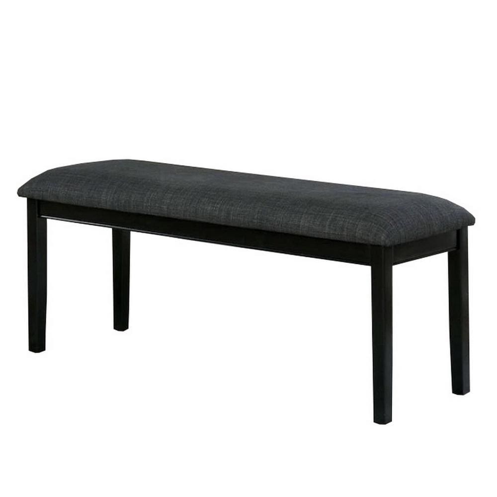 Fabric Seat Bench with Wooden Sleek Block Legs, Black and Gray - BM237156 By Casagear Home