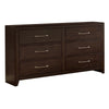 6 Drawer Wooden Dresser with Metal Pulls, Walnut Brown By Casagear Home