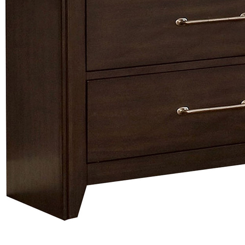 6 Drawer Wooden Dresser with Metal Pulls Walnut Brown By Casagear Home BM237168