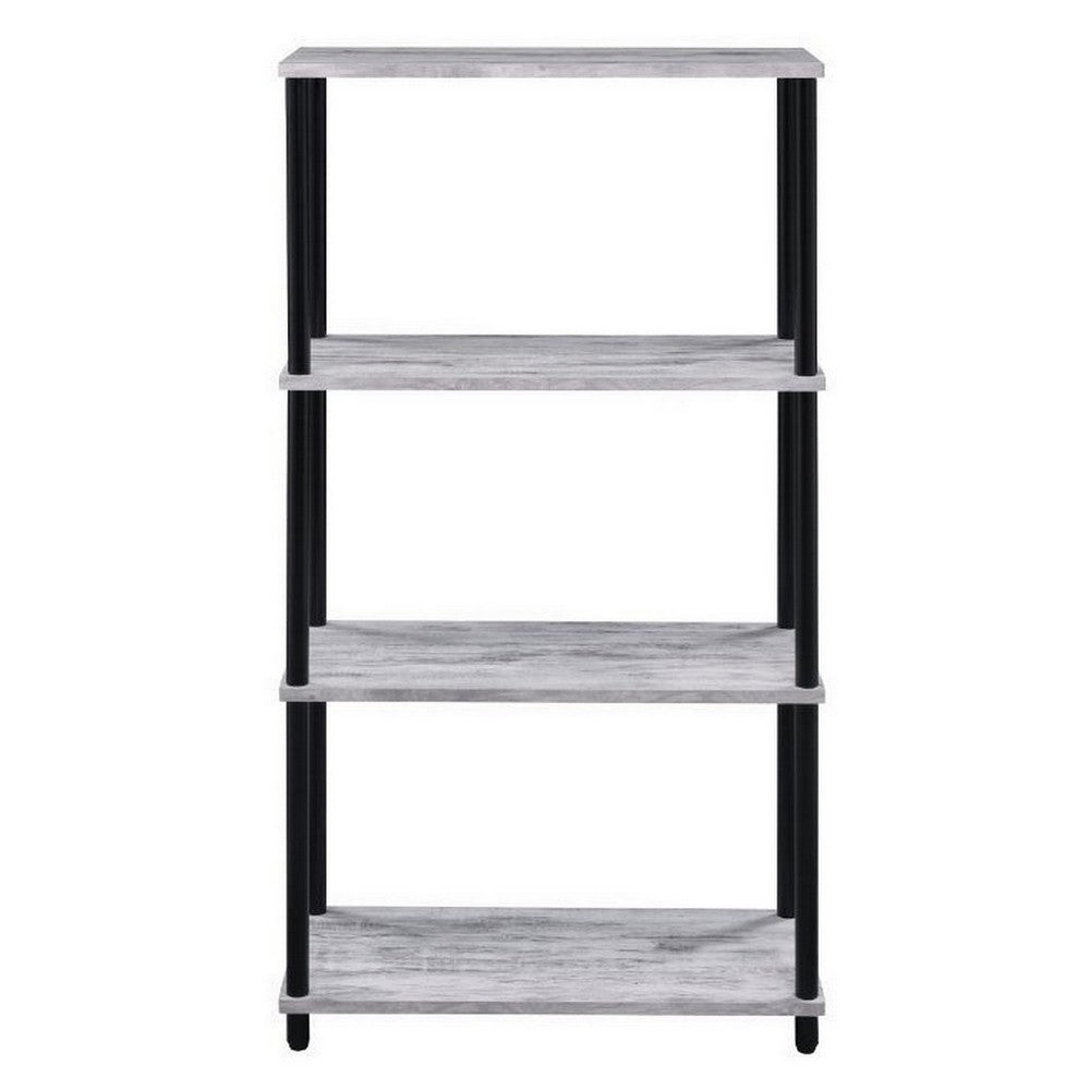 4 Tier Design Bookshelf with Metal Tubular Legs Antique White By Casagear Home BM237179