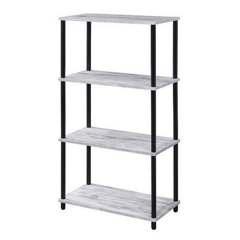 4 Tier Design Bookshelf with Metal Tubular Legs Antique White By Casagear Home BM237179