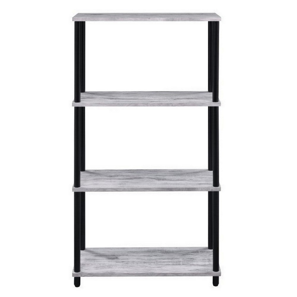 4 Tier Design Bookshelf with Metal Tubular Legs Antique White By Casagear Home BM237179