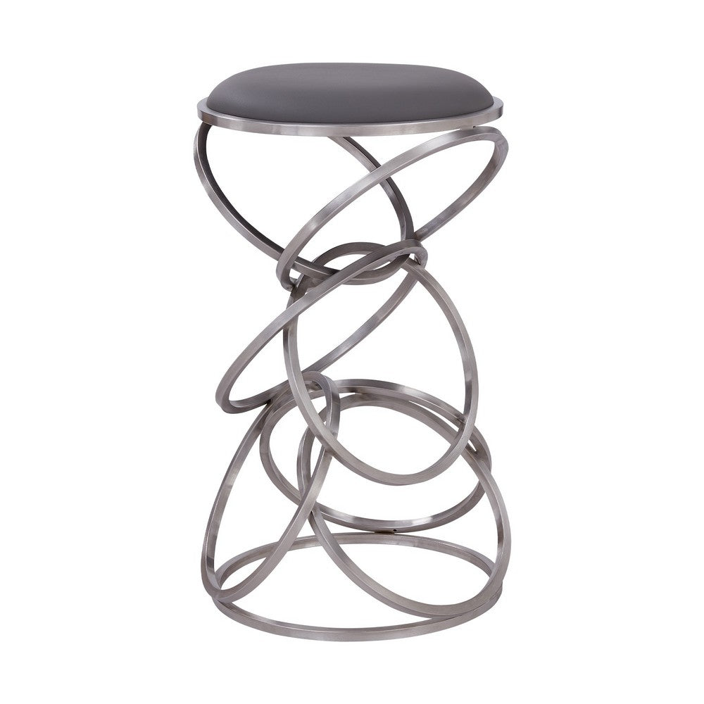 Intersected Circular Metal Base Counter Height Barstool Silver - BM237220 By Casagear Home BM237220