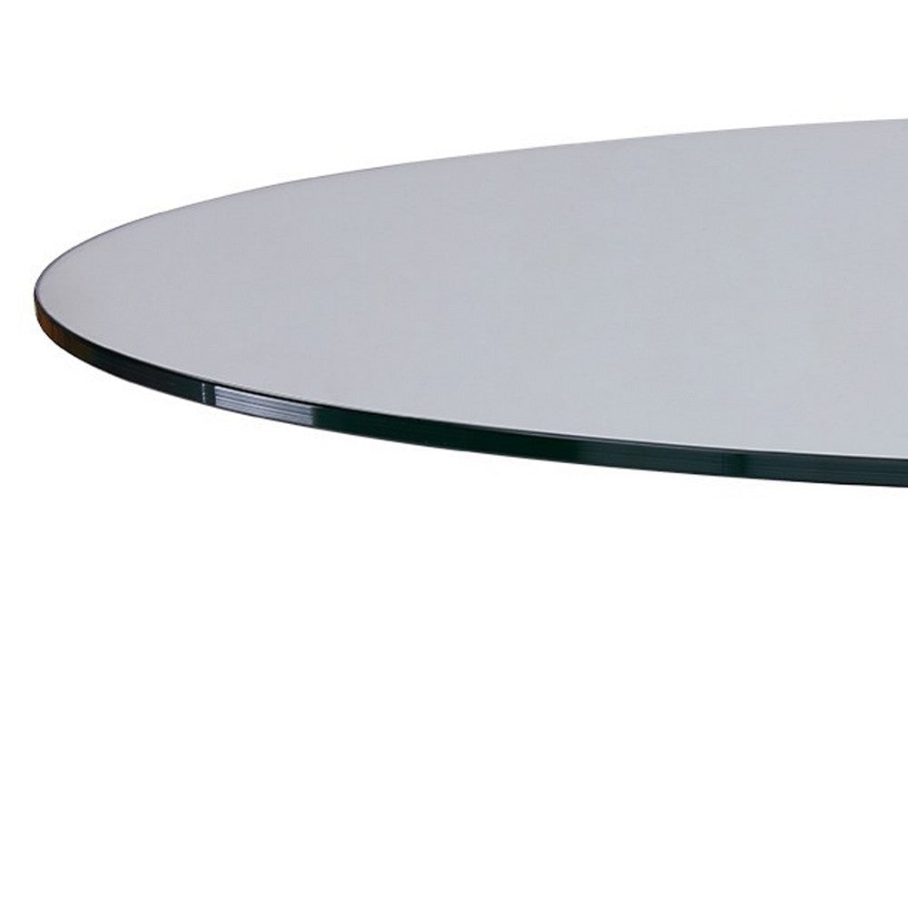 Round Glass Top Dining Table with Geometric Pedestal Base Silver By Casagear Home BM237224