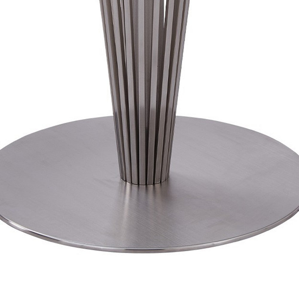 Round Glass Top Dining Table with Geometric Pedestal Base Silver By Casagear Home BM237224