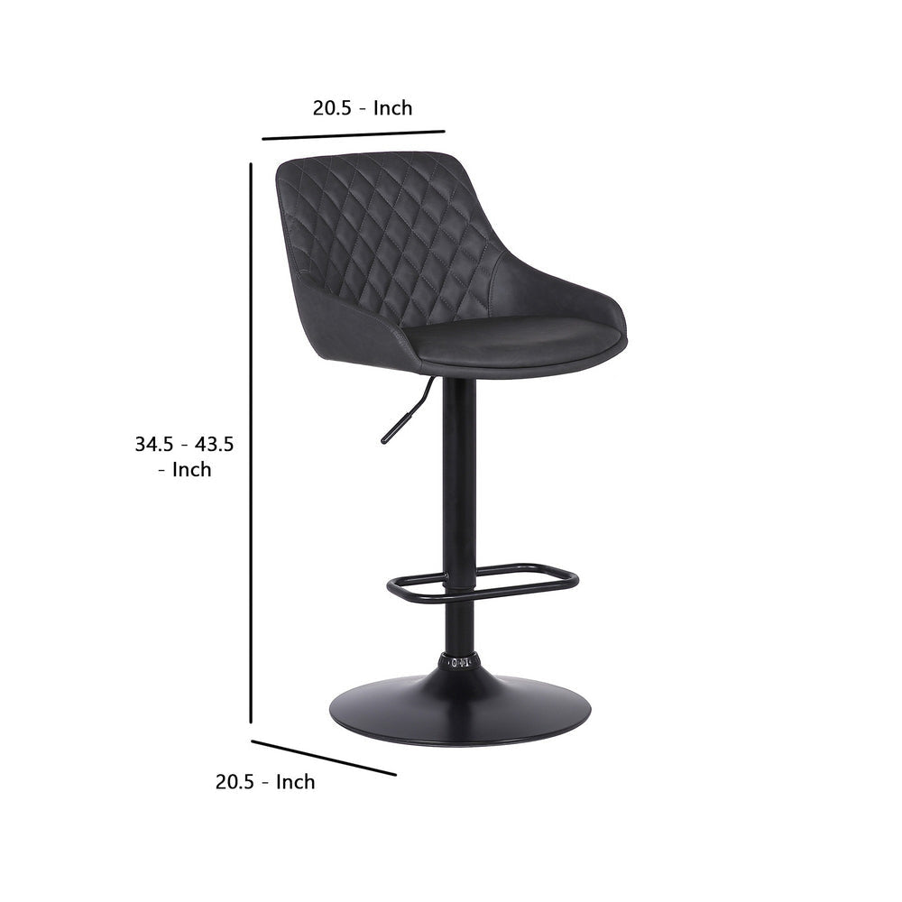 Metal and Leatherette Bar Stool with Adjustable Height Black By Casagear Home BM237248