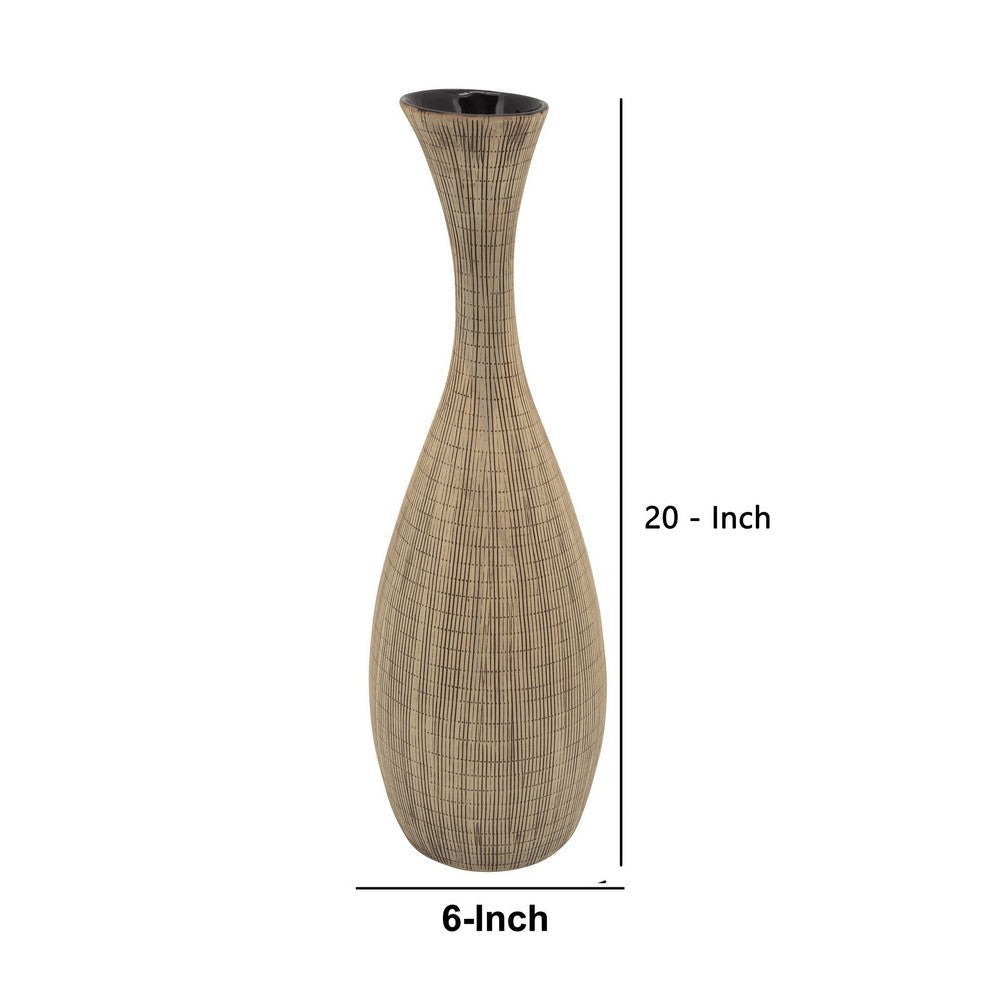 20’’ Pot Bellied Shape Ceramic Vase with Sleek Flared Neck Beige By Casagear Home BM238123