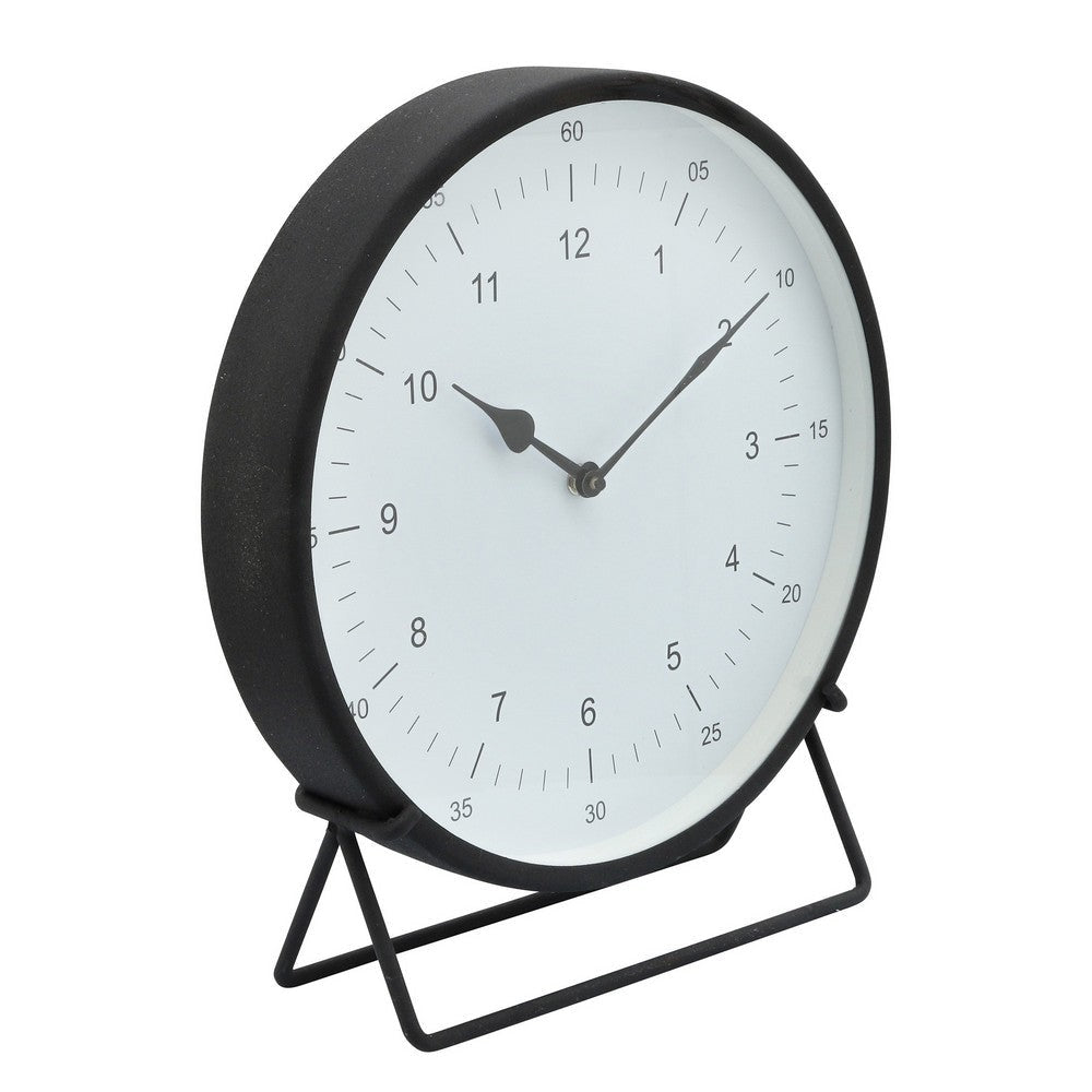 Metal Round Shaped Table Clock with Dual Curved Base Black By Casagear Home BM238177