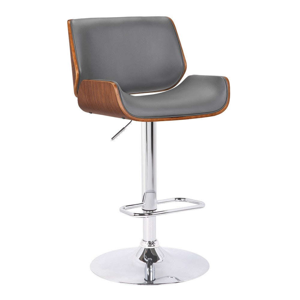 Curved Design Leatherette Barstool with Swivel Mechanism Gray - BM238328 By Casagear Home BM238328