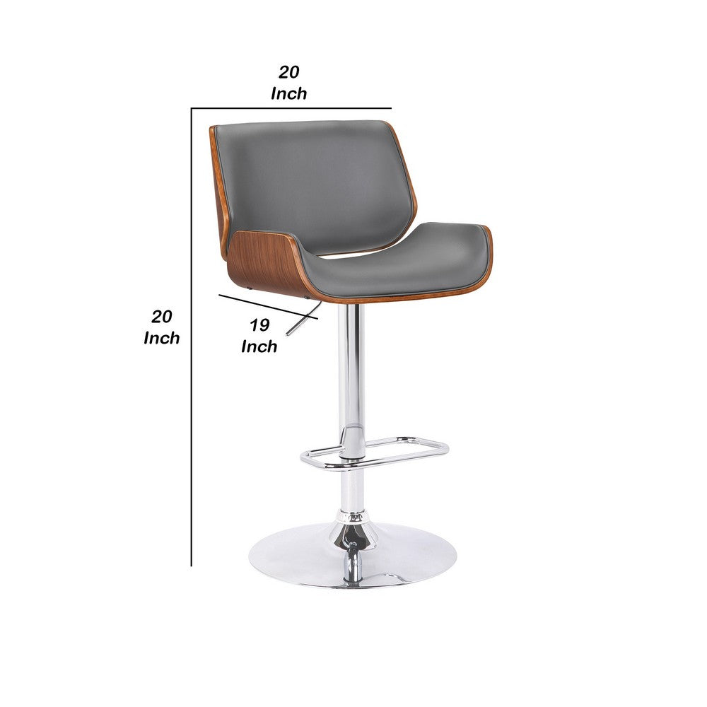 Curved Design Leatherette Barstool with Swivel Mechanism, Gray - BM238328 By Casagear Home